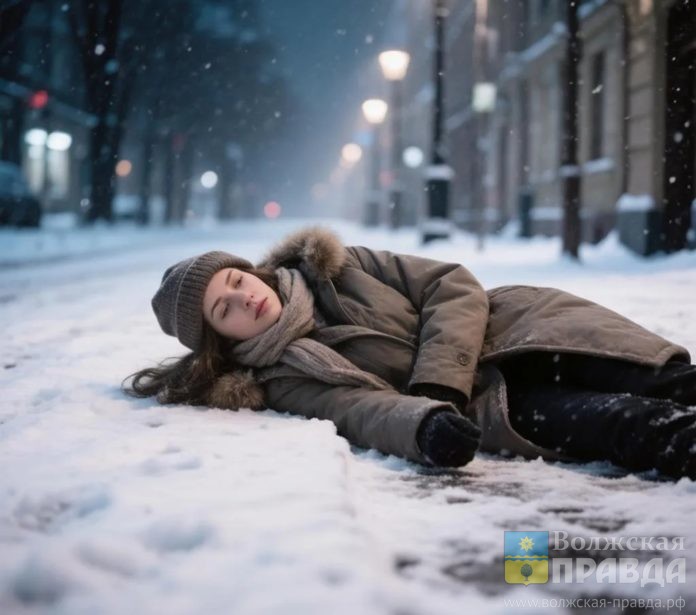 женщина упала на снег