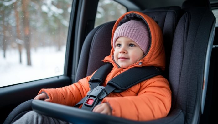 автокресло, ребёнок, зима, автомобиль, поездка