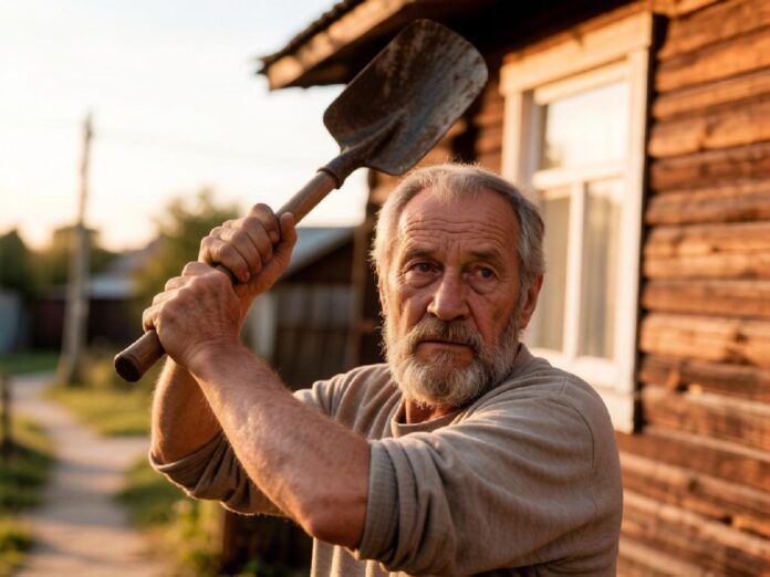 дед, лопата, деревня