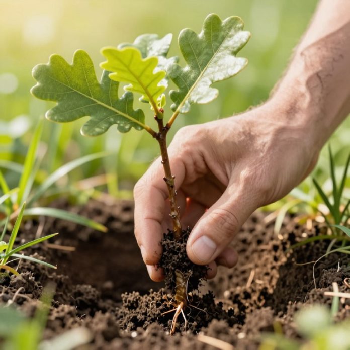 дуб, саженец, посадка