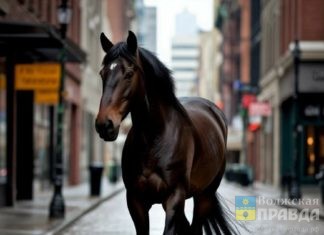 Безбожный цокот: по Волжскому прогуливается удравшая из храма лошадь