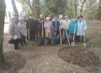 Первостроители Волжского навели порядок в своем сквере