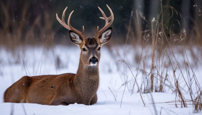 зима, косуля, олень, охота